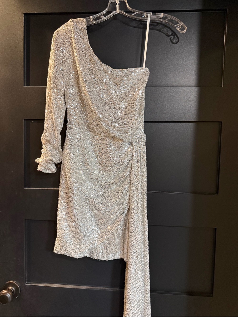 Silver One-Shoulder Sequin Mini Dress